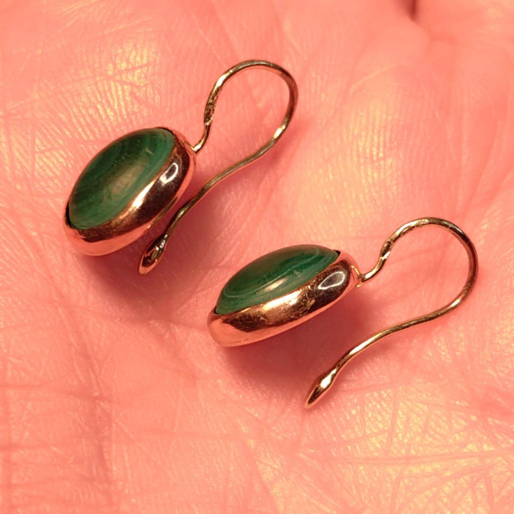Vintage Art Nouveau Malachite 14k Gold Earrings