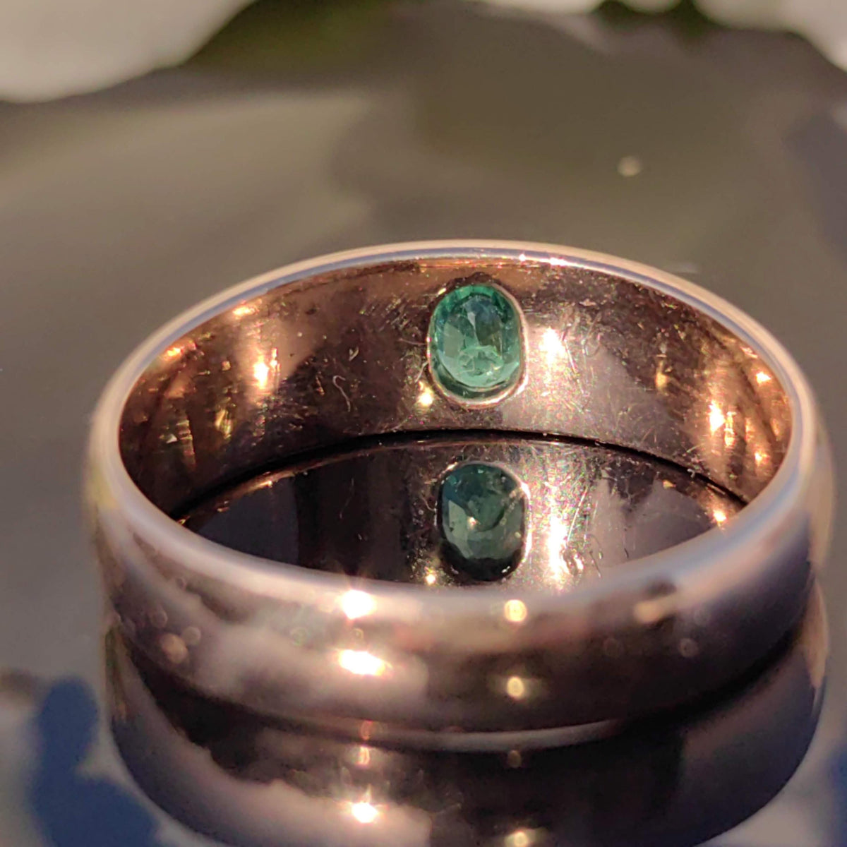 Victorian Emerald & Diamond Ring: 14k Yellow Gold Bezel Setting