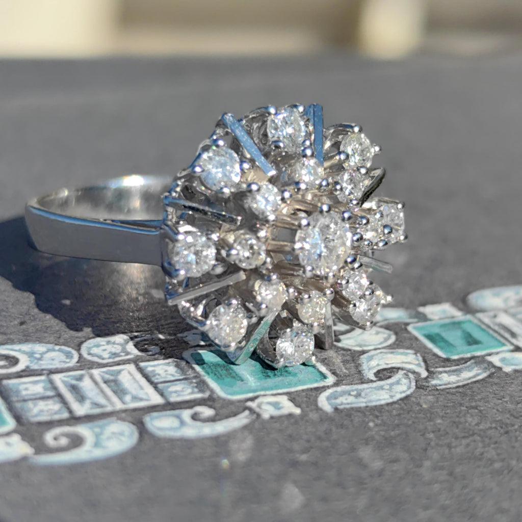 14k White Gold Diamond Ring: Mid-Century Engagement, 0.80ct SI