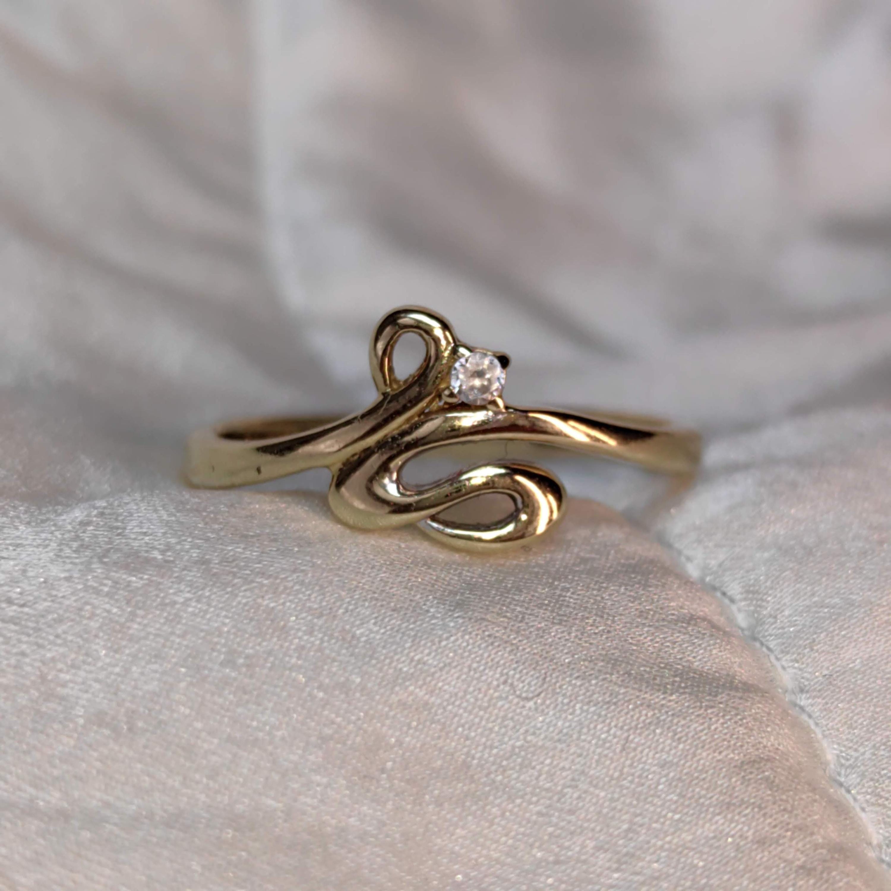 14k Solid Yellow Gold Elegant Snake Ring Dainty White Stone Cubic Zirconia Vintage Band Gift for her Promise Ring Engagement Ring Present