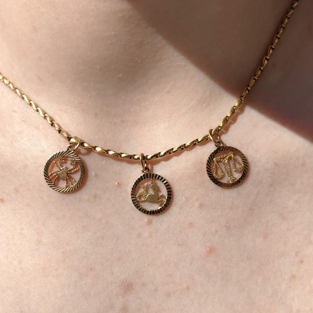 Vintage 18k Solid Yellow Rose Champagne Gold Libra Zodiac Sign Astrology Pendant Scales of Justice Lawyer Birth Month Charm Gift for Her