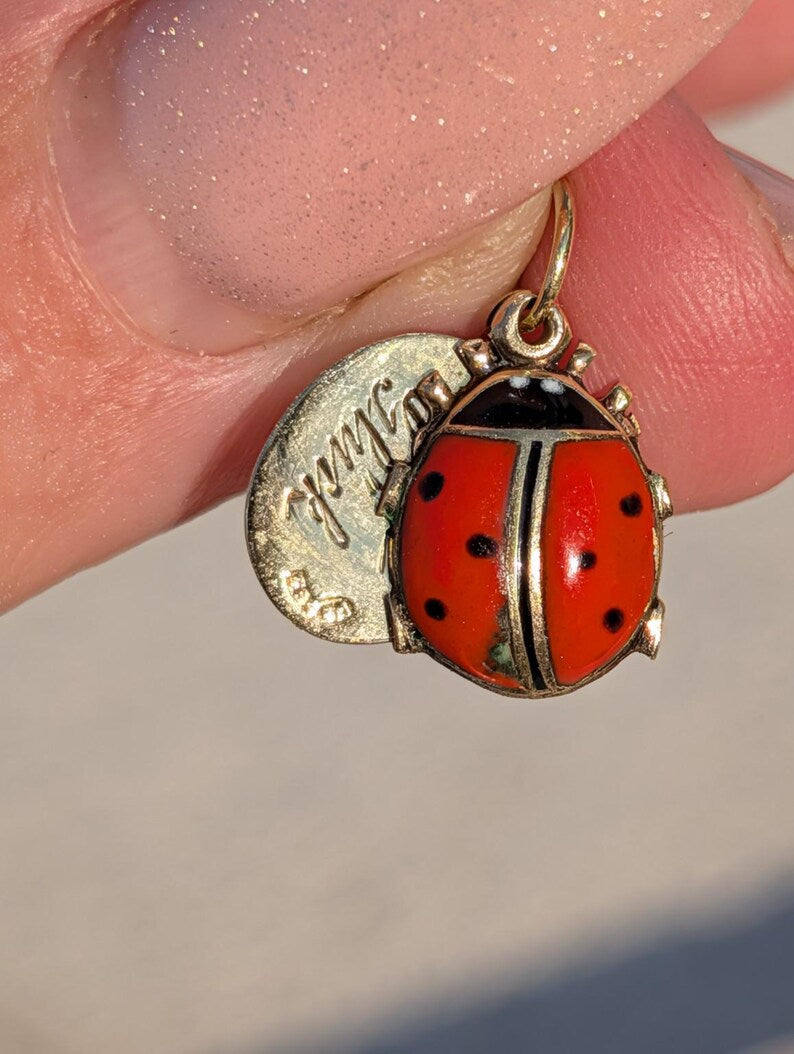 1910s Austro Hungarian 14k Gold Enamel Ladybird Locket Pendant Good Luck Charm Antique HTS 9706 — photo 5