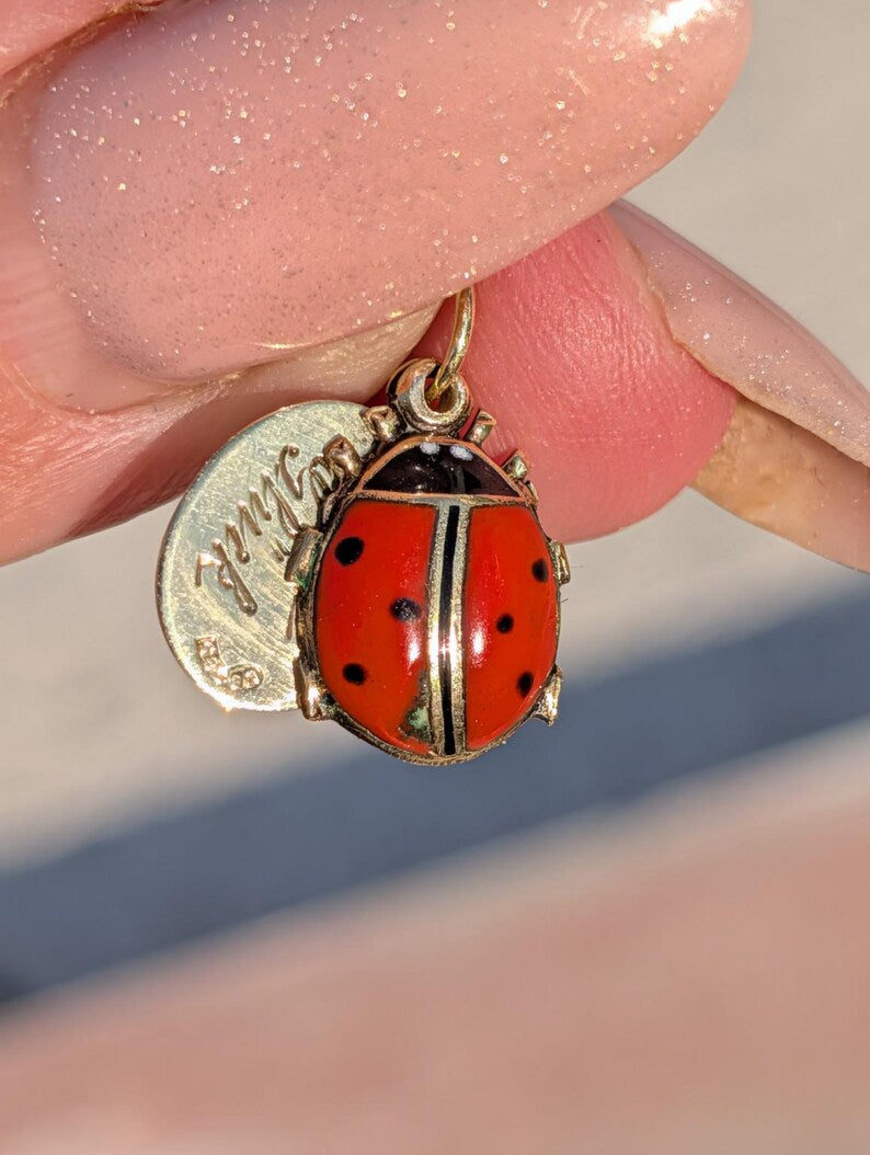 1910s Austro Hungarian 14k Gold Enamel Ladybird Locket Pendant Good Luck Charm Antique HTS 9706 — photo 6