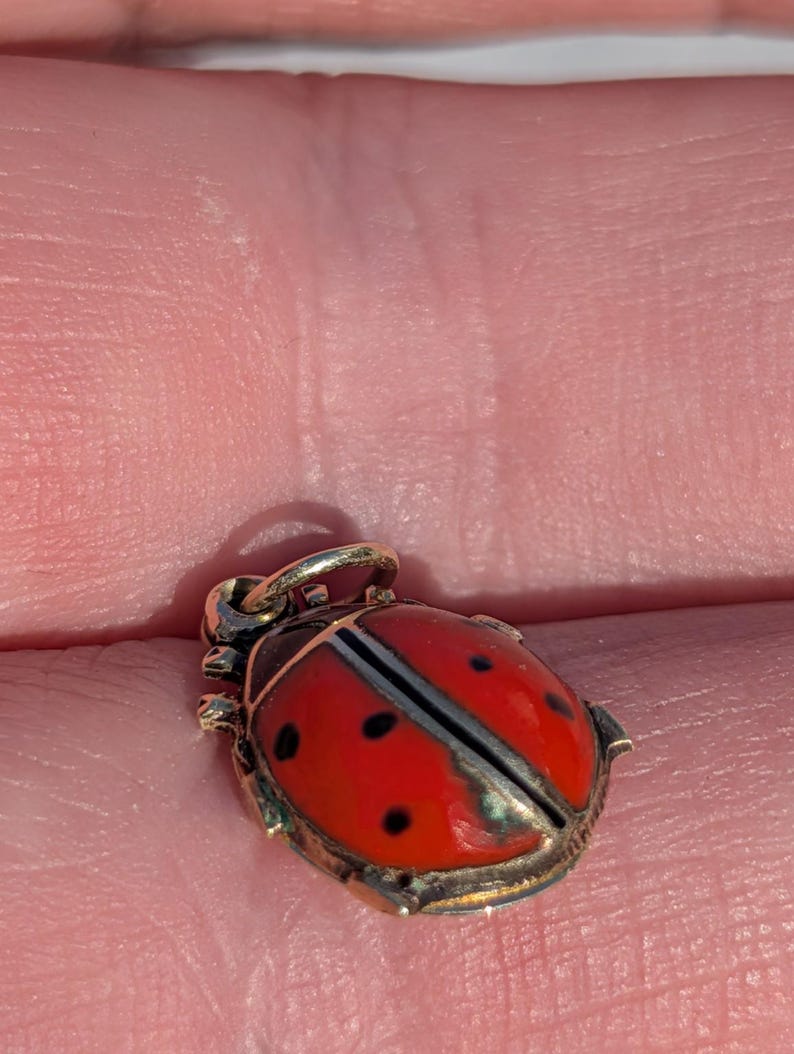 1910s Austro Hungarian 14k Gold Enamel Ladybird Locket Pendant Good Luck Charm Antique HTS 9706 — photo 11