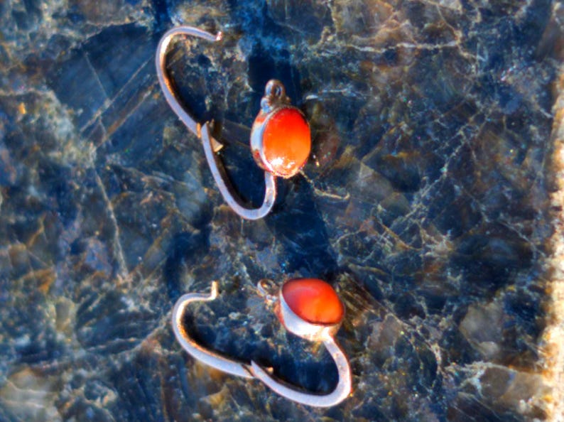 Circa 1900 Late Victorian 14k Yellow Champagne Rose Gold Mediterranean Coral Sleeper Hoop Earrings US Duty-Free HTS 9706 — photo 14
