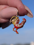 1920s Hungarian 14k Solid Gold Rooster Pendant Fire Enamel Ruby Single Cut Diamonds Good Luck Charm US Duty Free HTS 9706 — photo 1