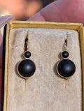 1890s Late Victorian Black Paste Sleeper Leverback Earrings 14k Solid Yellow Gold Austro Hungarian Hallmarks US Duty Free HTS 9706 — photo 1