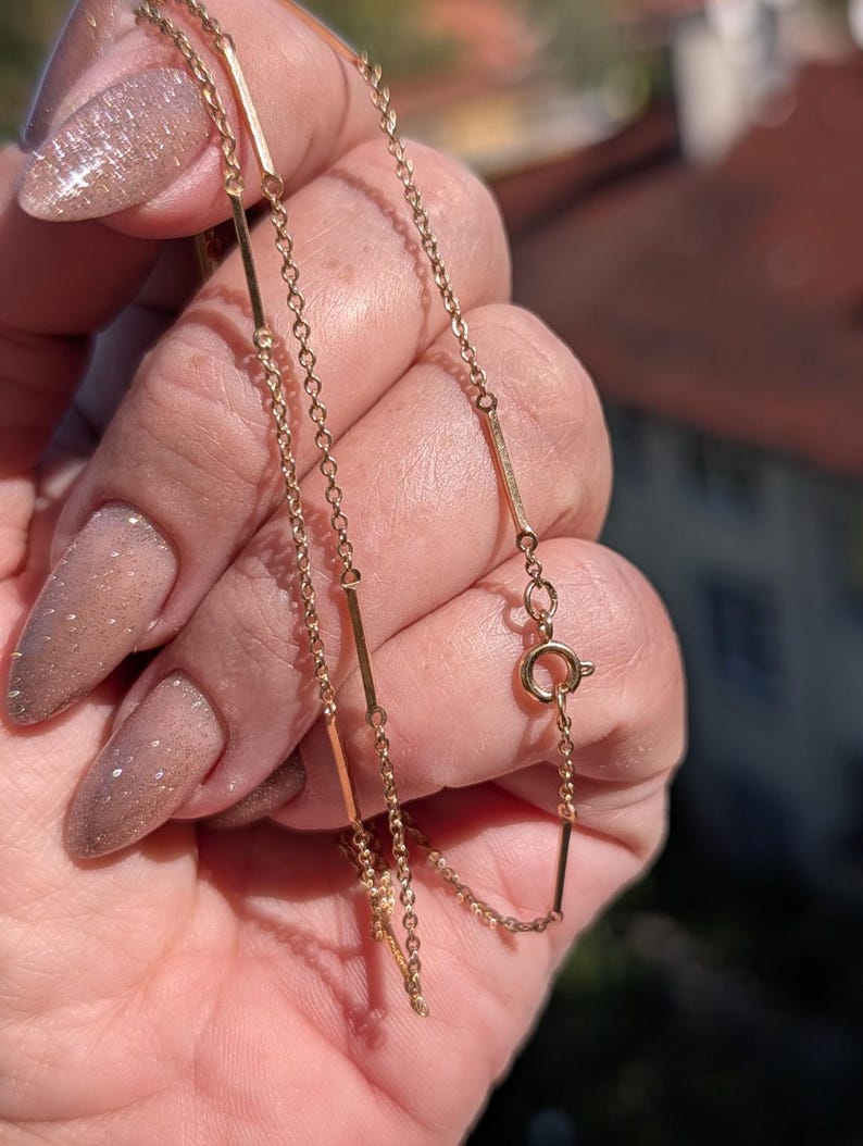 Antique 1900s Handmade 14K Solid Yellow Gold Bar and Link Chain 62 cm Austro Hungarian US Duty-Free HTS 9706 — photo 4