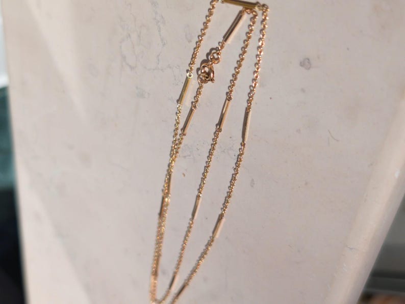 Antique 1900s Handmade 14K Solid Yellow Gold Bar and Link Chain 62 cm Austro Hungarian US Duty-Free HTS 9706 — photo 6