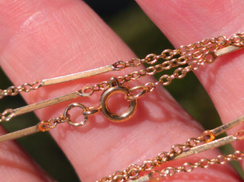 Antique 1900s Handmade 14K Solid Yellow Gold Bar and Link Chain 62 cm Austro Hungarian US Duty-Free HTS 9706 — photo 8