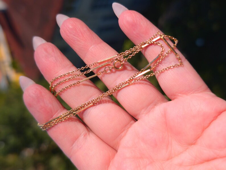 Antique 1900s Handmade 14K Solid Yellow Gold Bar and Link Chain 62 cm Austro Hungarian US Duty-Free HTS 9706 — photo 9