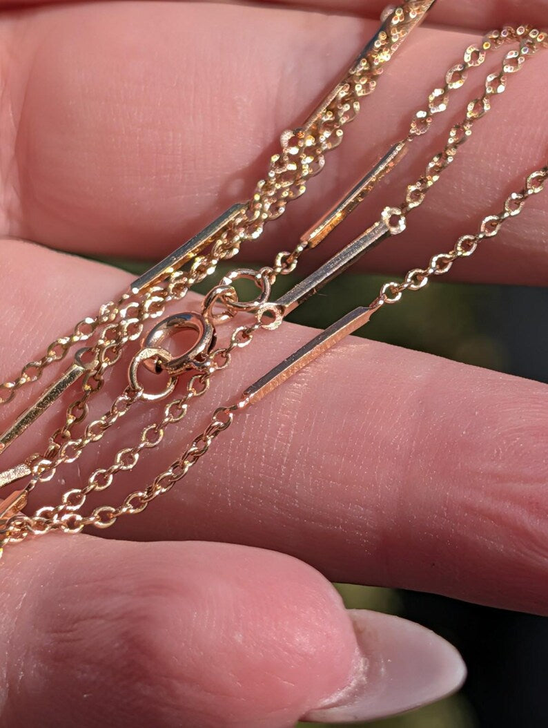 Antique 1900s Handmade 14K Solid Yellow Gold Bar and Link Chain 62 cm Austro Hungarian US Duty-Free HTS 9706 — photo 17