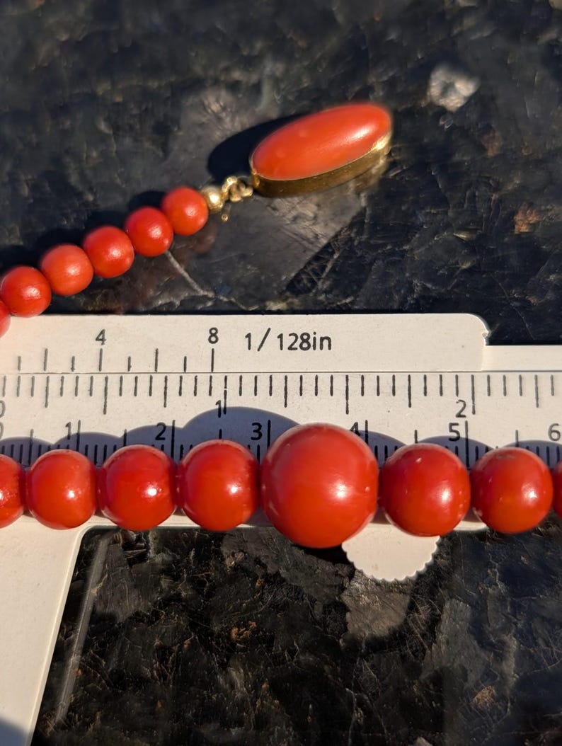 Antique 1920s Natural Untreated Mediterranean Red Coral Bead Necklace 18k Solid Yellow Gold Hidden Clasp 53cm US Duty Free HTS 9706 — photo 5