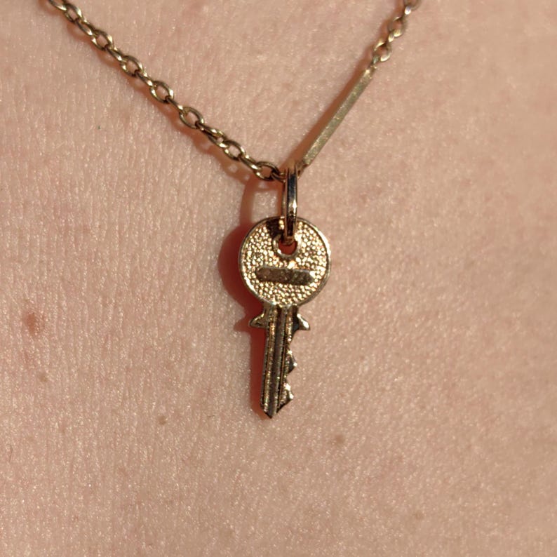 Antique Vintage Solid 14k Yellow Rose Champagne Gold Dainty Elegant Key Necklace Pendant Bracelet Charm  Gift for Her
