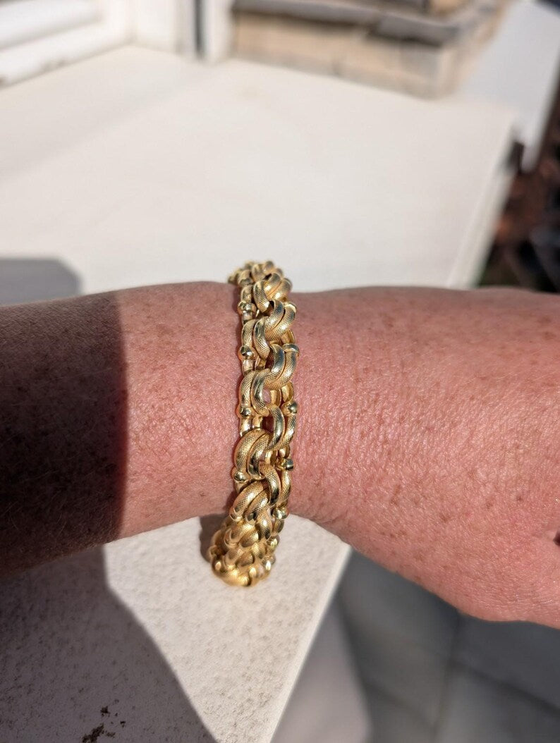 Antique Victorian Gold Plated Bracelet Chunky Fancy Chain Snake Skin Textured Twisted Links Handmade Unisex 20 cm 21 g US Duty-Free HTS 9706 image 3