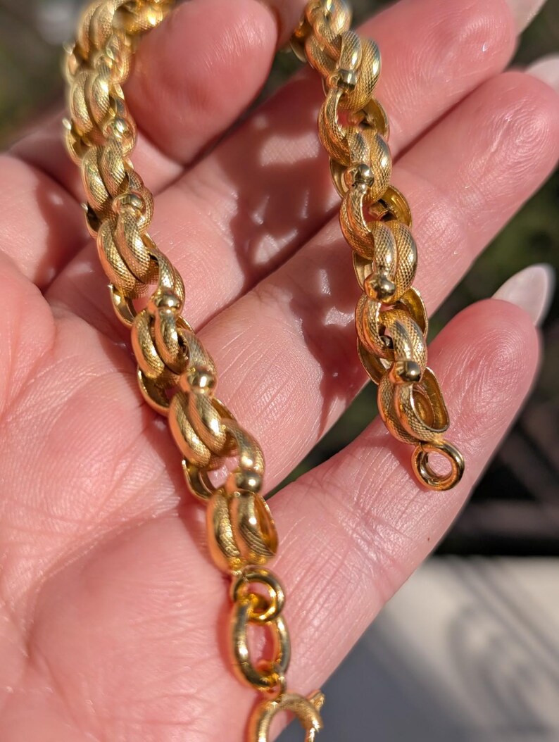Antique Victorian Gold Plated Bracelet Chunky Fancy Chain Snake Skin Textured Twisted Links Handmade Unisex 20 cm 21 g US Duty-Free HTS 9706 image 4