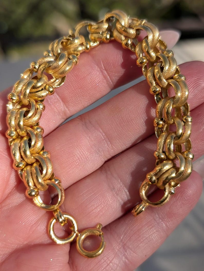 Antique Victorian Gold Plated Bracelet Chunky Fancy Chain Snake Skin Textured Twisted Links Handmade Unisex 20 cm 21 g US Duty-Free HTS 9706 image 5