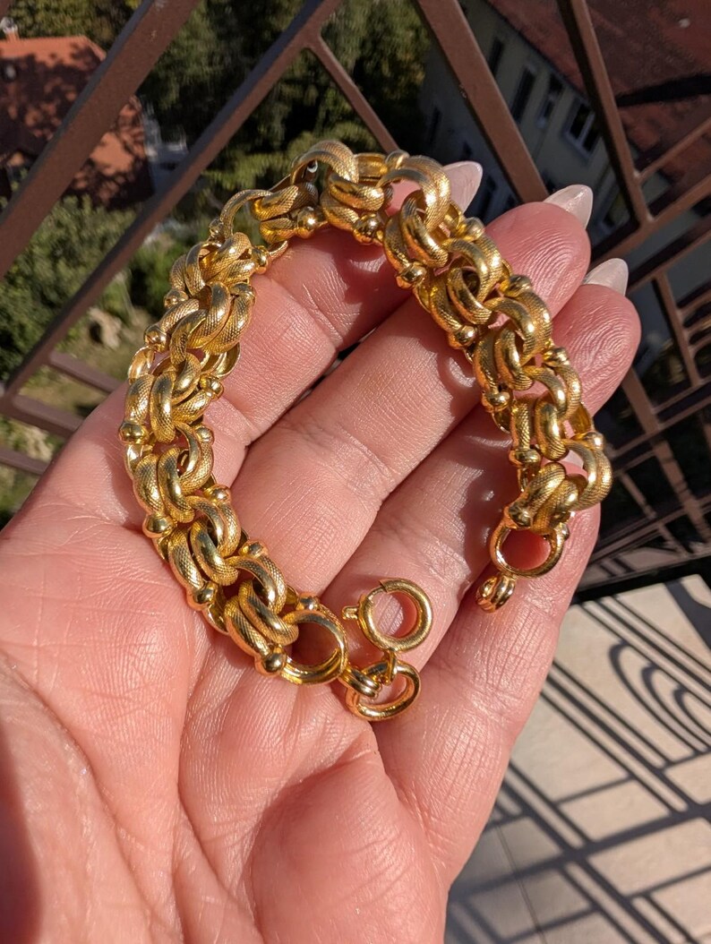Antique Victorian Gold Plated Bracelet Chunky Fancy Chain Snake Skin Textured Twisted Links Handmade Unisex 20 cm 21 g US Duty-Free HTS 9706 image 7