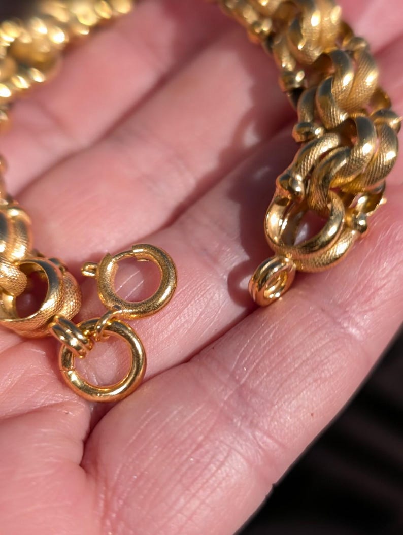 Antique Victorian Gold Plated Bracelet Chunky Fancy Chain Snake Skin Textured Twisted Links Handmade Unisex 20 cm 21 g US Duty-Free HTS 9706 image 9