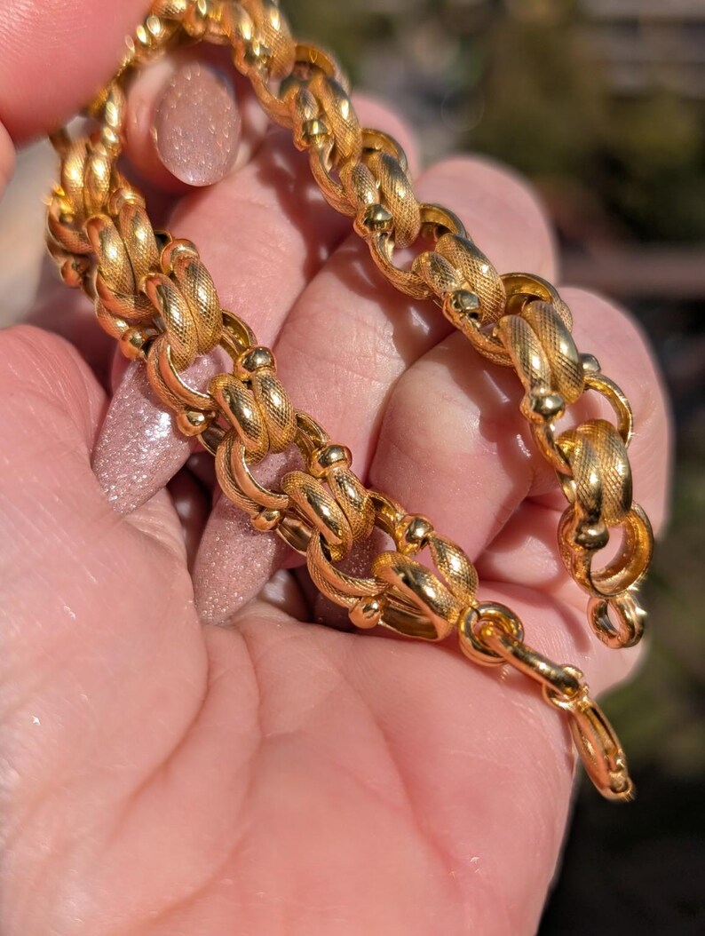 Antique Victorian Gold Plated Bracelet Chunky Fancy Chain Snake Skin Textured Twisted Links Handmade Unisex 20 cm 21 g US Duty-Free HTS 9706 image 13