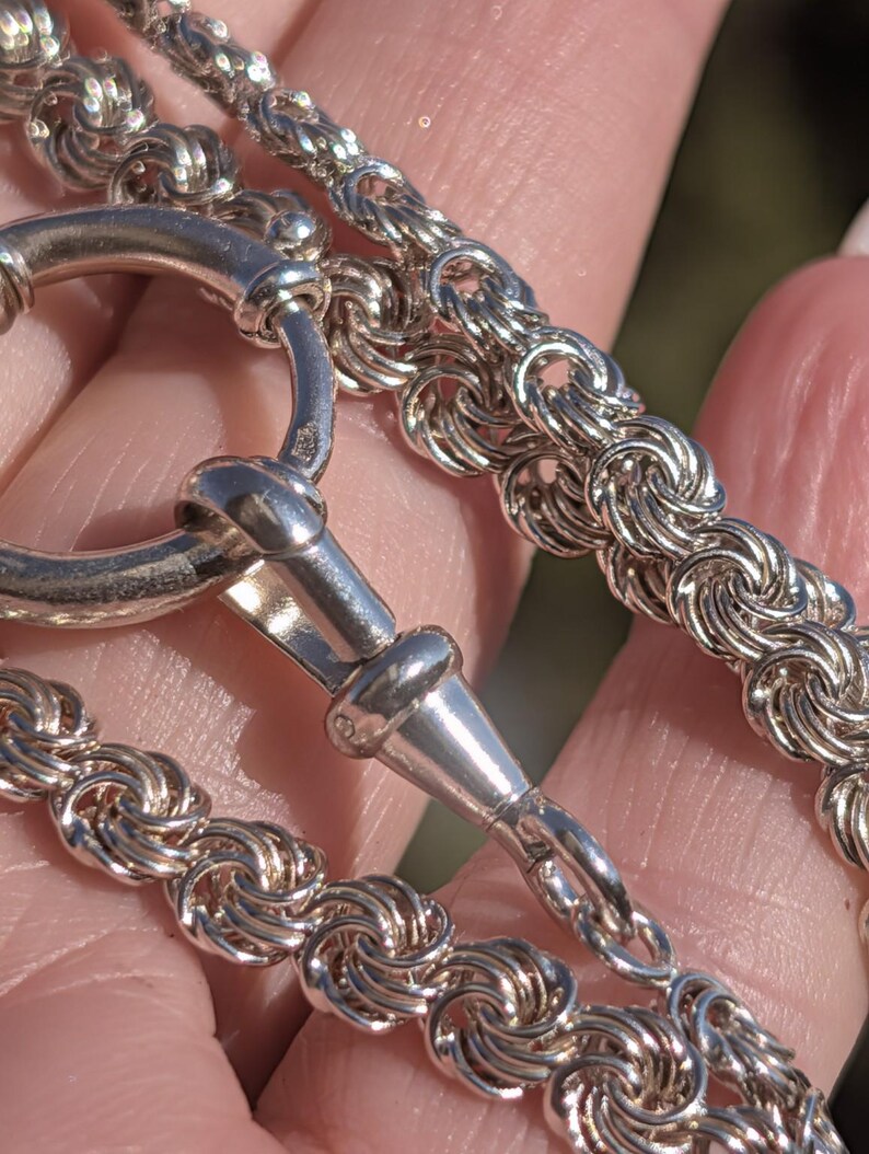 Antique 1900s Handmade 835 Silver Parallel Curb Chain Necklace 50cm Bolt Ring Swivel Dog Clip Austro Hungarian Hallmarks US Duty Free Unisex image 3