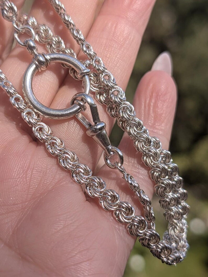 Antique 1900s Handmade 835 Silver Parallel Curb Chain Necklace 50cm Bolt Ring Swivel Dog Clip Austro Hungarian Hallmarks US Duty Free Unisex image 5