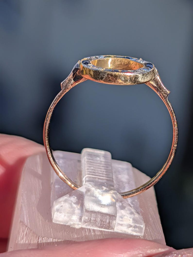 1920s Art Deco Sapphire Rose Cut Diamond Open Circle Ring 18k Yellow Gold White Gold Channel Set Milgrain Antique US Duty-Free HTS 9706 image 5