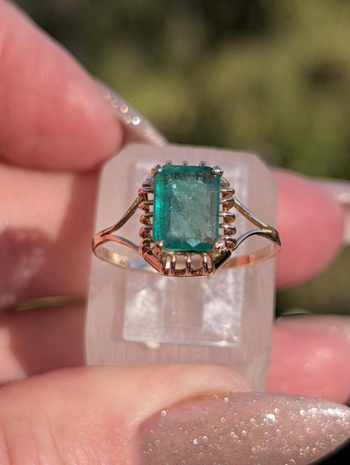 1920s Art Deco Emerald Cut Natural Emerald Ring 1.3ct 14k Solid Gold Handmade Openwork Filigree Solitaire Antique US Duty-Free HTS 9706 image 2