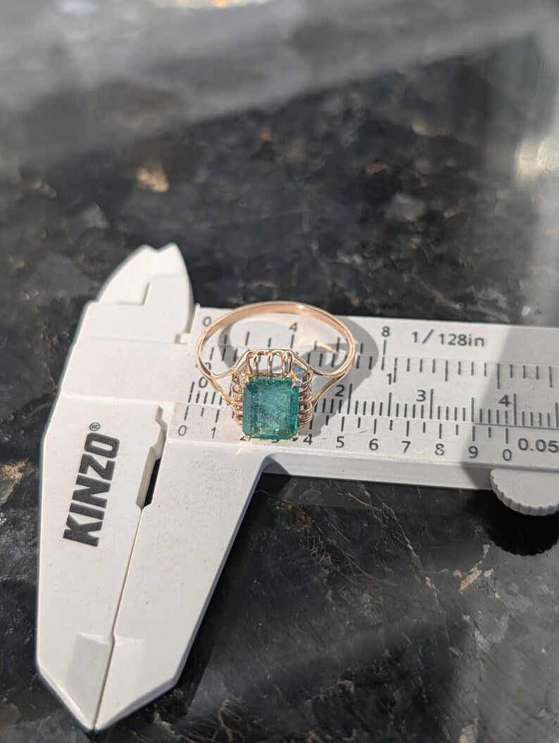 1920s Art Deco Emerald Cut Natural Emerald Ring 1.3ct 14k Solid Gold Handmade Openwork Filigree Solitaire Antique US Duty-Free HTS 9706 image 3