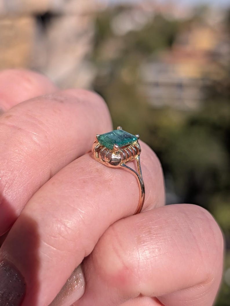 1920s Art Deco Emerald Cut Natural Emerald Ring 1.3ct 14k Solid Gold Handmade Openwork Filigree Solitaire Antique US Duty-Free HTS 9706 image 4