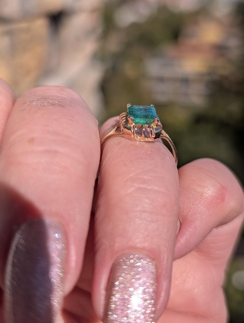 1920s Art Deco Emerald Cut Natural Emerald Ring 1.3ct 14k Solid Gold Handmade Openwork Filigree Solitaire Antique US Duty-Free HTS 9706 image 5