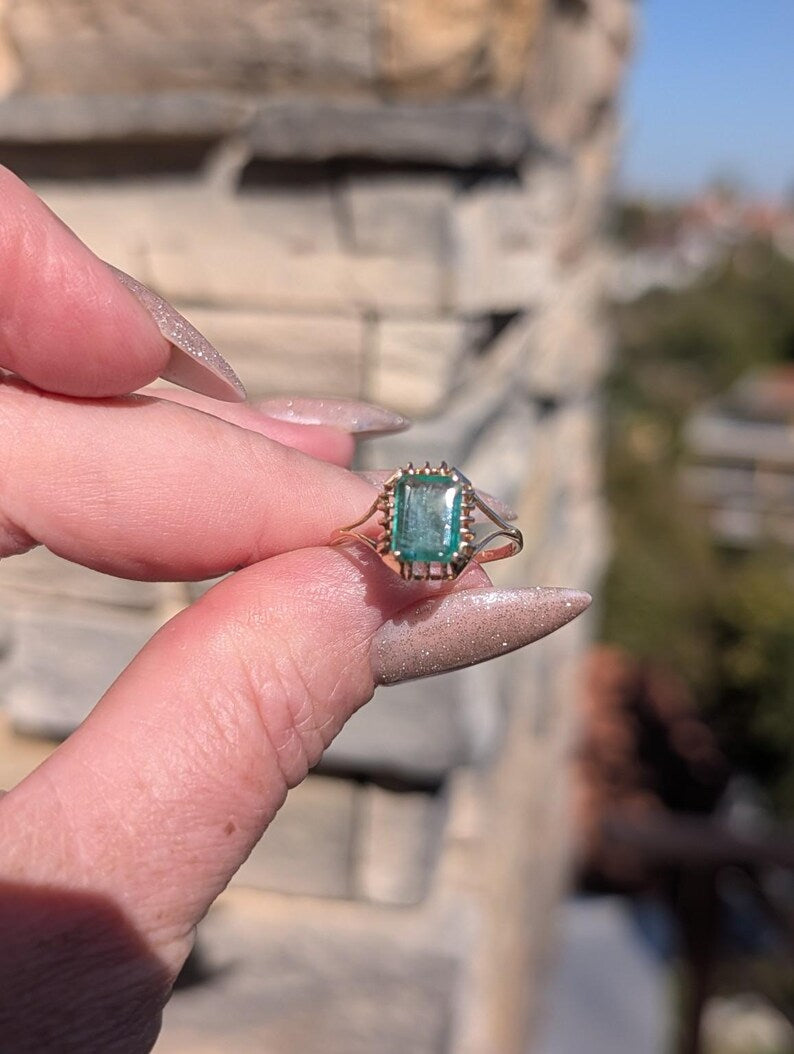 1920s Art Deco Emerald Cut Natural Emerald Ring 1.3ct 14k Solid Gold Handmade Openwork Filigree Solitaire Antique US Duty-Free HTS 9706 image 7