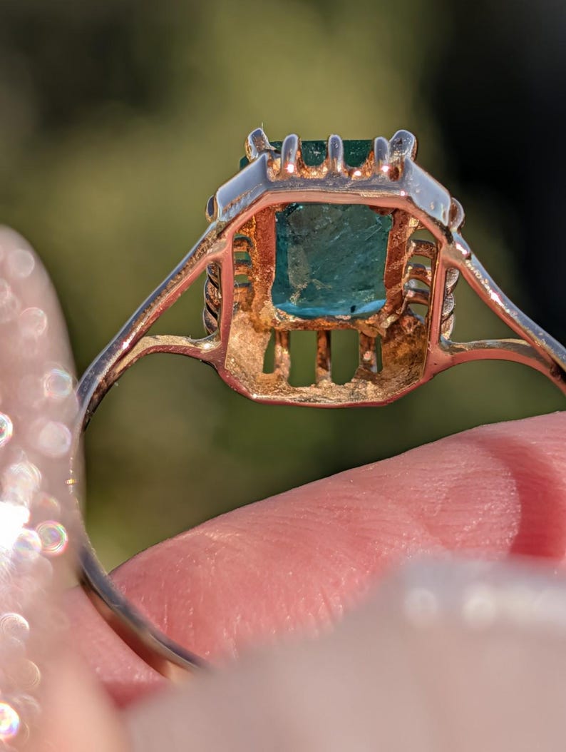 1920s Art Deco Emerald Cut Natural Emerald Ring 1.3ct 14k Solid Gold Handmade Openwork Filigree Solitaire Antique US Duty-Free HTS 9706 image 9