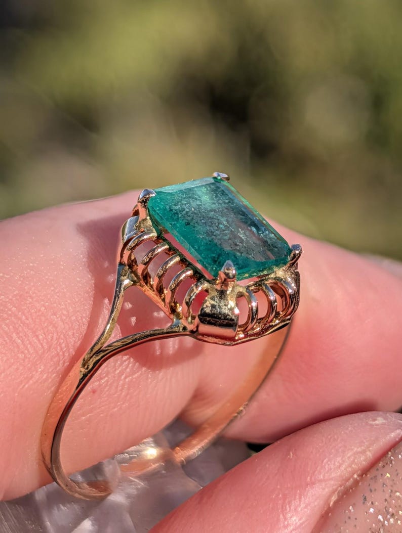 1920s Art Deco Emerald Cut Natural Emerald Ring 1.3ct 14k Solid Gold Handmade Openwork Filigree Solitaire Antique US Duty-Free HTS 9706 image 10