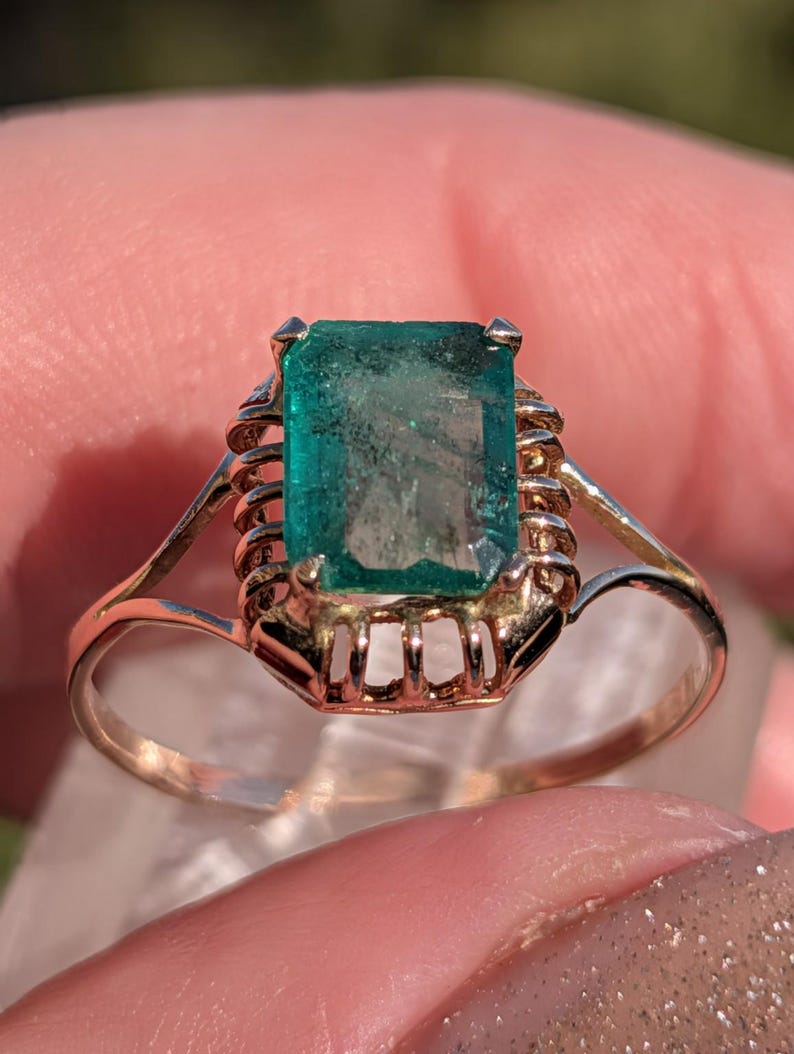 1920s Art Deco Emerald Cut Natural Emerald Ring 1.3ct 14k Solid Gold Handmade Openwork Filigree Solitaire Antique US Duty-Free HTS 9706 image 12