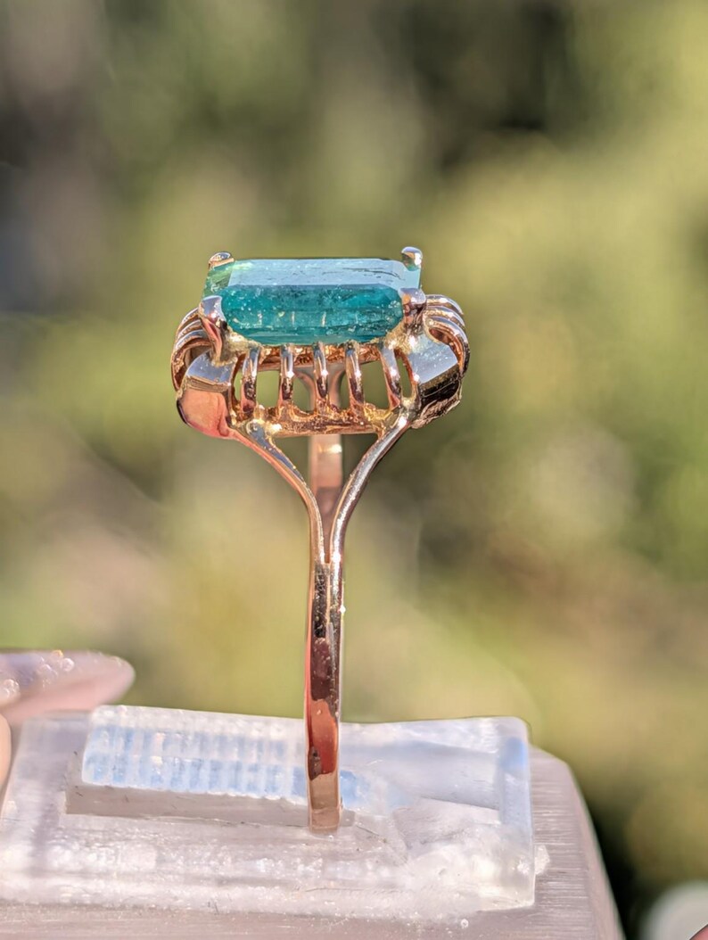 1920s Art Deco Emerald Cut Natural Emerald Ring 1.3ct 14k Solid Gold Handmade Openwork Filigree Solitaire Antique US Duty-Free HTS 9706 image 13