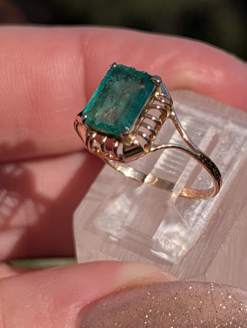1920s Art Deco Emerald Cut Natural Emerald Ring 1.3ct 14k Solid Gold Handmade Openwork Filigree Solitaire Antique US Duty-Free HTS 9706 image 14
