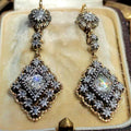 Antique 1920s 1.40ct Diamond Dangle Earrings, 18K Gold with Silver-Set Old European Cuts, HTS 9706