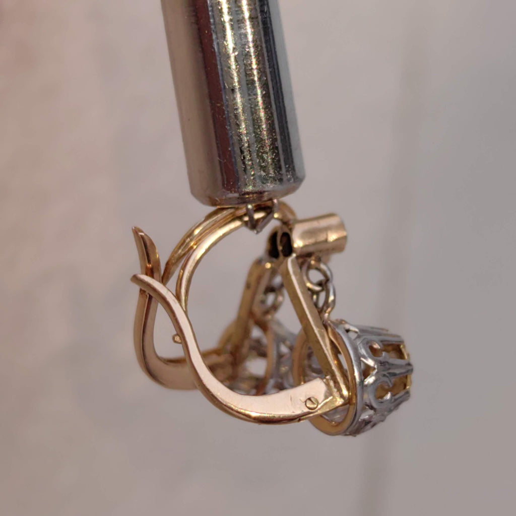 1940s Art Deco Diamond 18k Gold Earrings: Lever Back Dormeuse