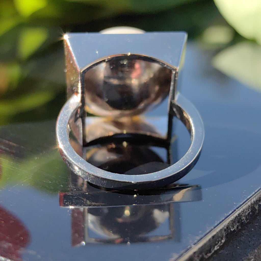 Vintage Cultured Pearl 18k White Gold Ring: Geometric Statement Jewelry