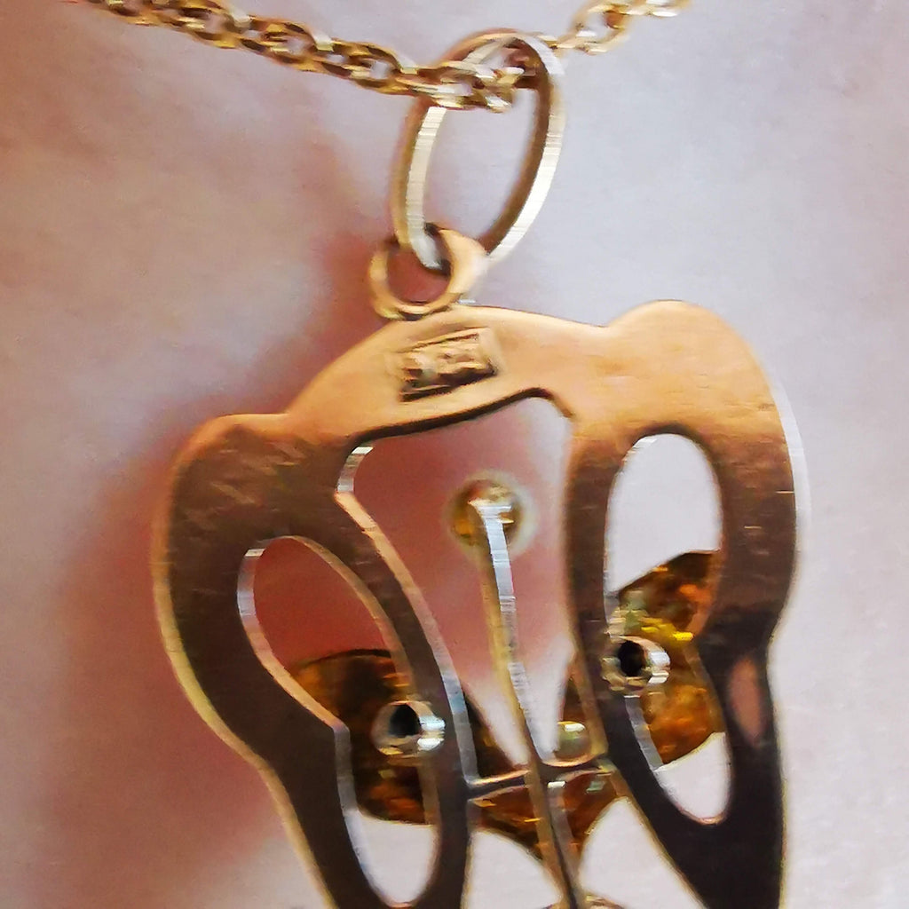 Art Nouveau 1900s French Pearl and 14k Solid Yellow Rose Champagne Gold Enamel Floral Statement Pendant Elegant Gift for Her