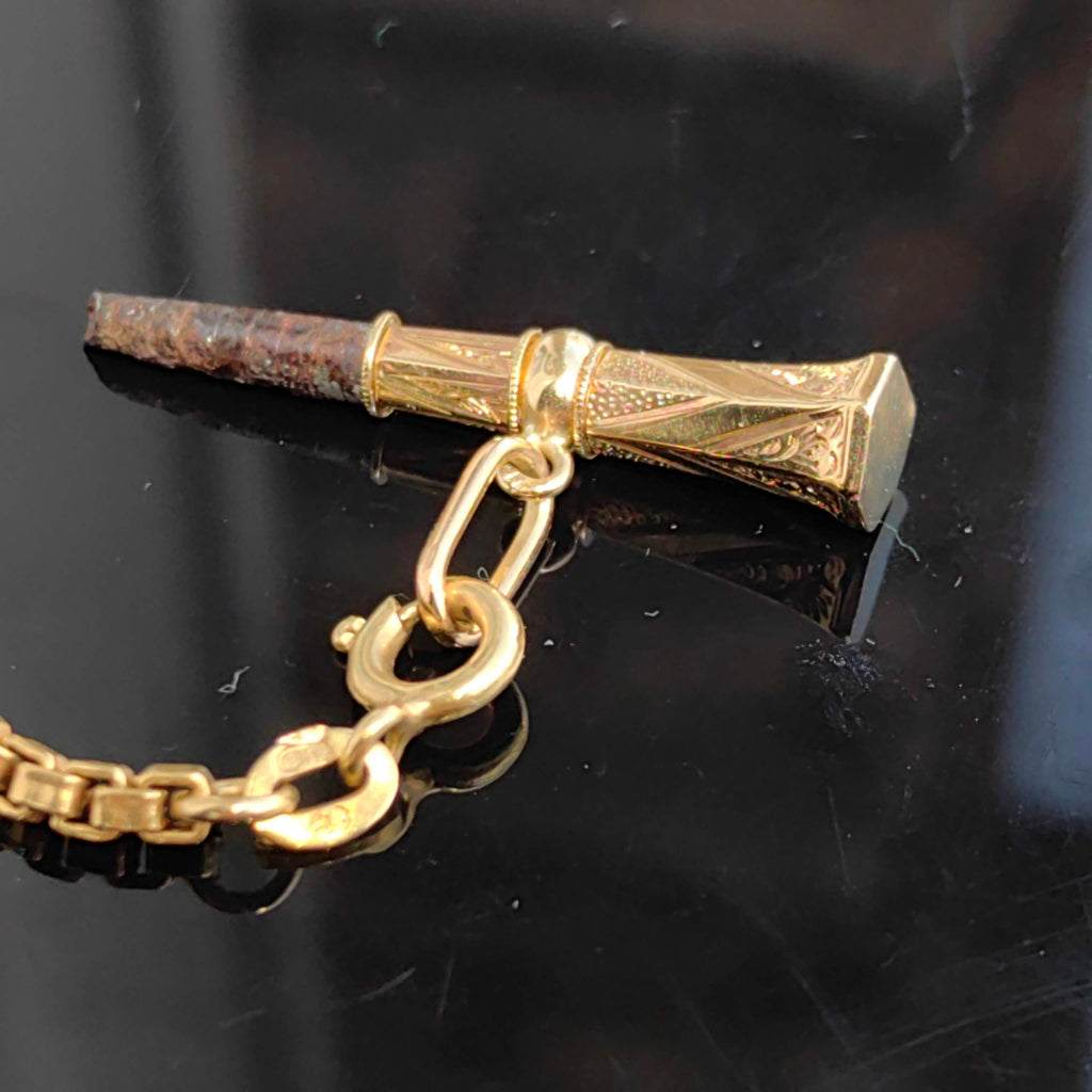 Antique 18k Gold Pocket Watch Key Pendant: Hand-Carved Fob Charm