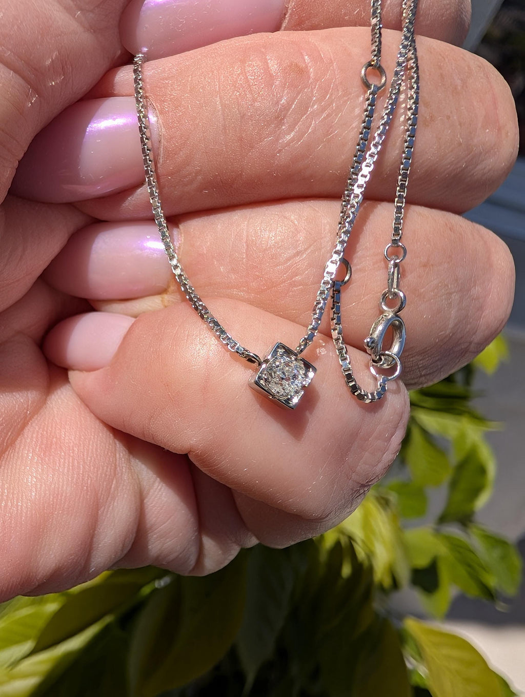 Vintage 14k and 18k White Gold Diamond Pendant Necklace, 1950s Solitaire Old European Cut Pendant, Dainty Elegant Classic Gift for Her