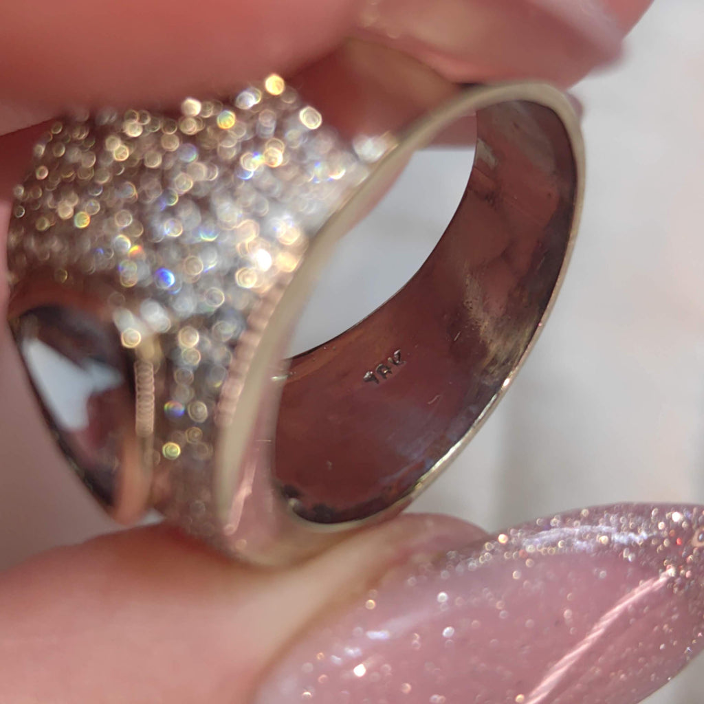 Aquamarine Trillion Diamond 18k White Gold Statement Ring, Geometric Unisex Band