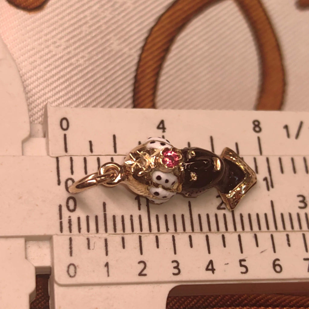 Antique Moor Ruby Moretti Vintage Solid 14k Gold charm White and Black Fire Enamel Gold Charm, 1900s Austrian Hungarian Monarchy Gift