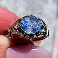 1910s Edwardian Natural Sapphire Diamond Ring 14k White Gold Cornflower Genuine Blue Sapphire Engagement Art Deco, Size 7.5 US.