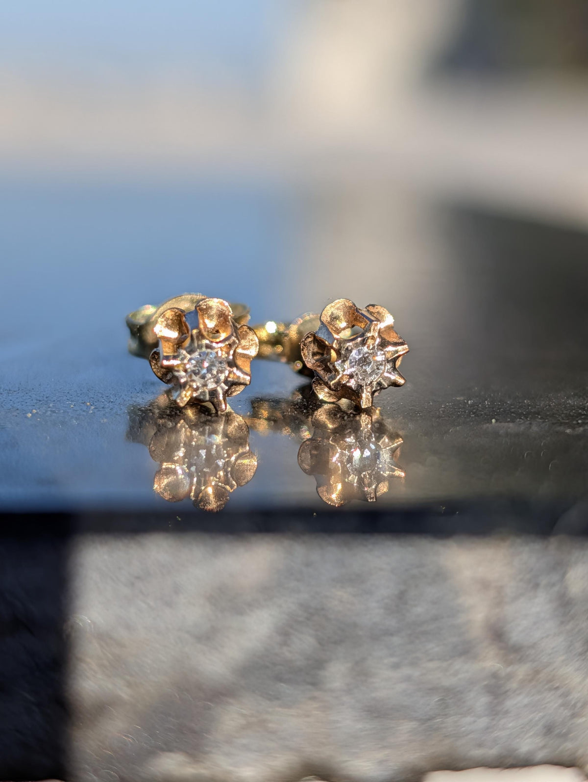Vintage 14k Gold Diamond Stud Earrings, Dainty Single Cut Diamond Push Back Earrings, 4mm Elegant Gift for Her