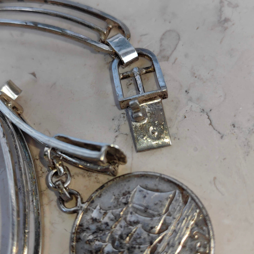 Vintage Sterling Silver Polish Ship Coin Charm Bracelet: Nautical Jewelry