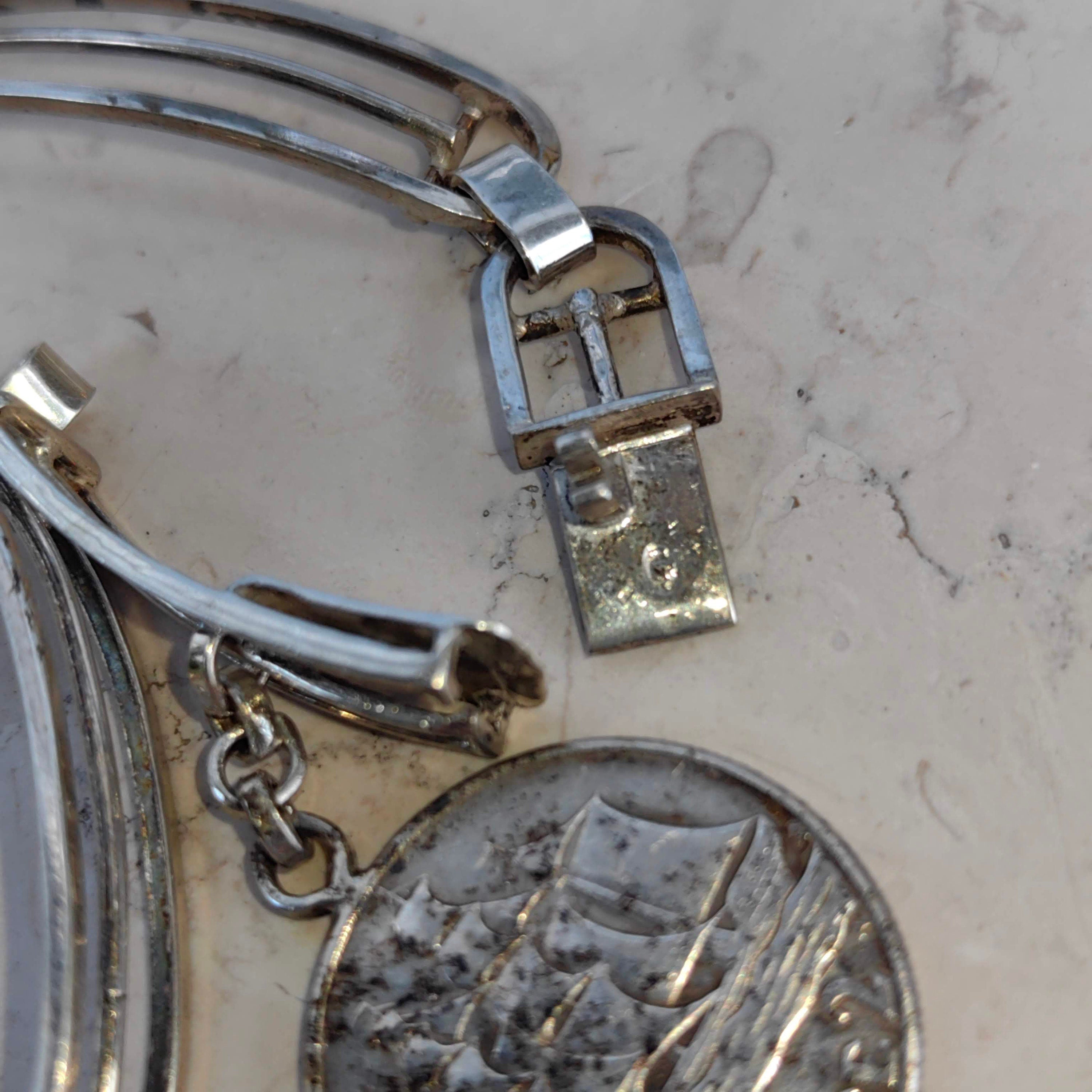 Vintage Sterling Silver Polish Ship Coin Charm Bracelet: Nautical Jewelry