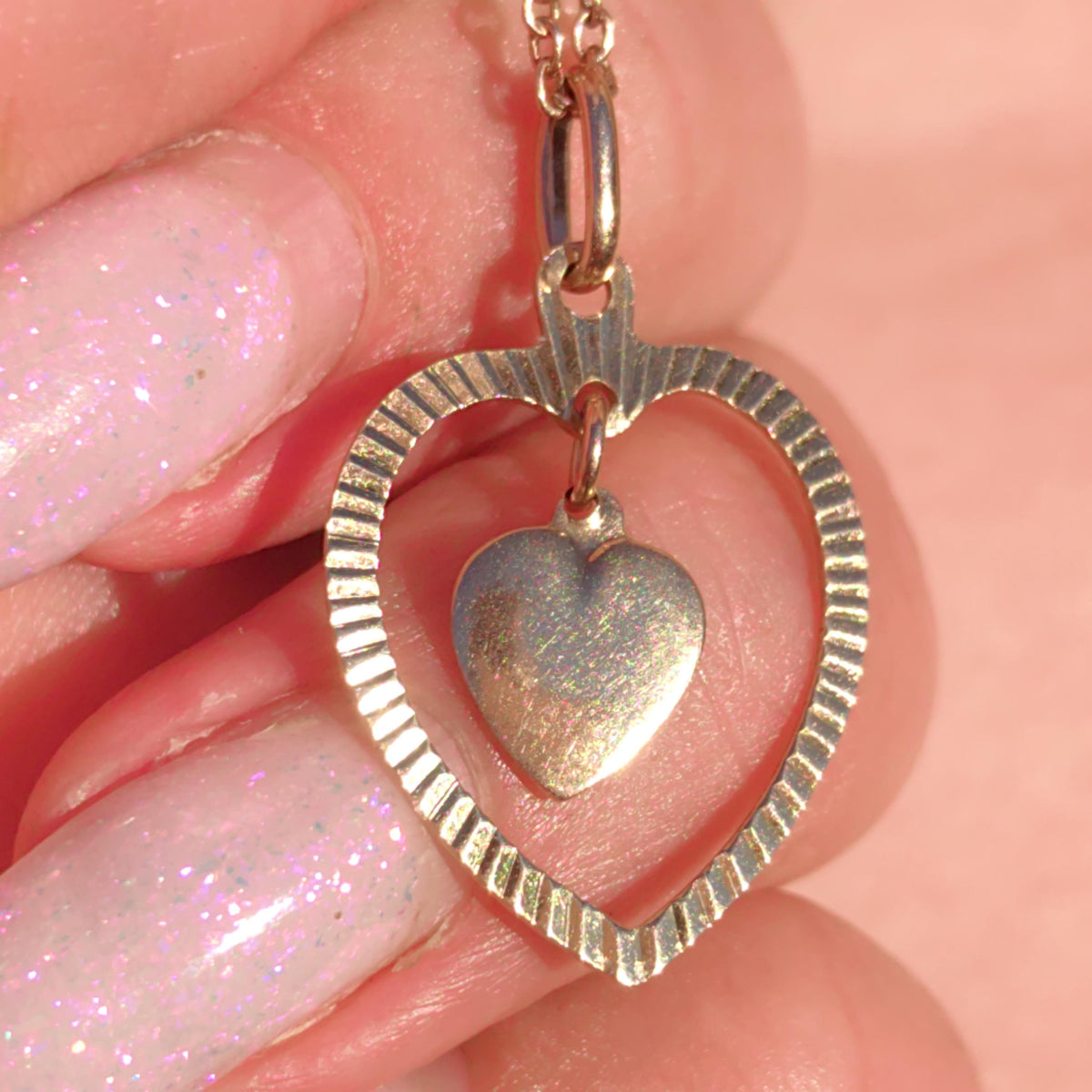 14k Yellow Gold Interlocking Hearts Pendant: Vintage Romantic Gift